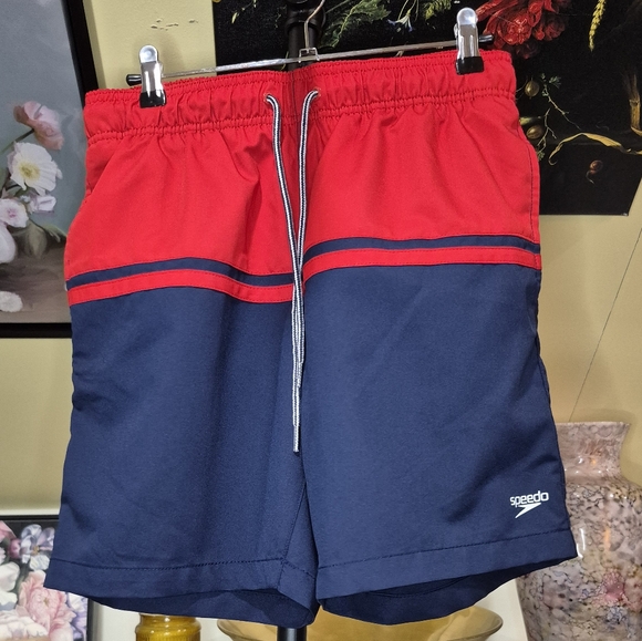 Speedo Vibrant Red and Deep Blue Swim Shorts - Picture 1 of 5